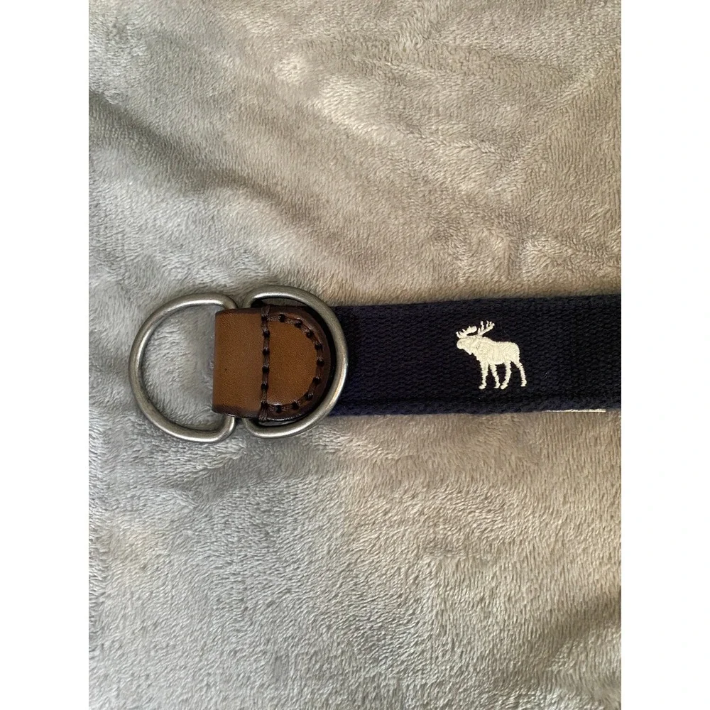 Abercrombie Kids‎ Belt Boys 4-6 Navy Blue D-Ring Canvas Leather Moose 2K3719